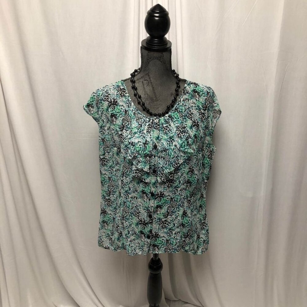 Worthington Top Womens Size XL Petite Ruffle Lightweight Sheer Blouse